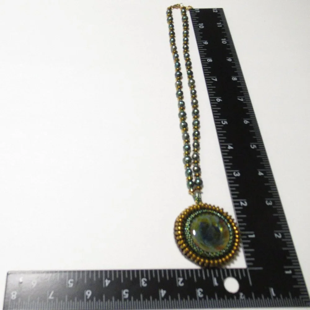 Boro Glass Cabochon and pearl necklace set